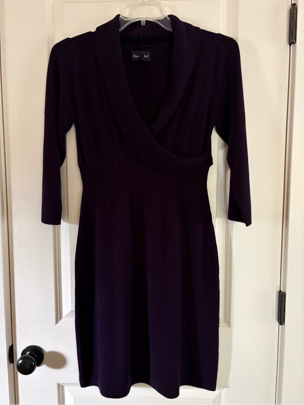 Plum Knit Wrap-Front Long Sleeve Dress-M